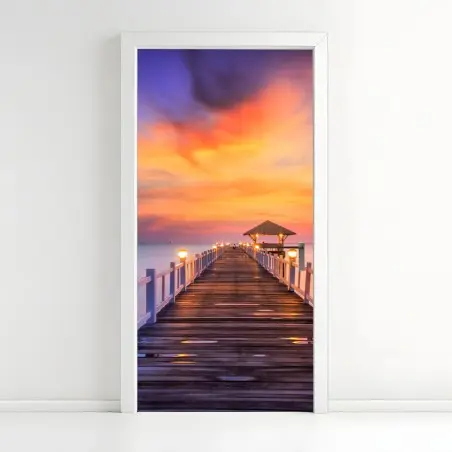 Sticker pour porte jetée en bois au lever du soleil – Wallnifity®