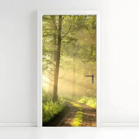 Sticker pour porte matin doré dans la forêt – Wallnifity®