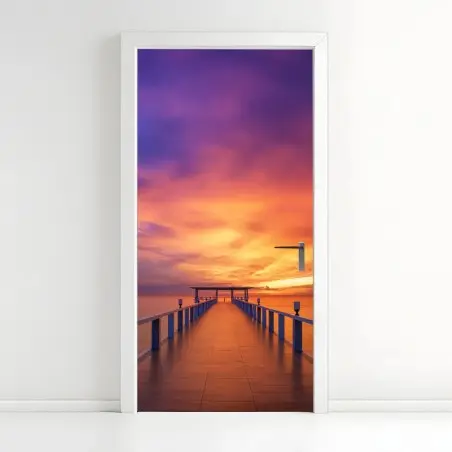 Sticker pour porte ponton au coucher de soleil tropical – Wallnifity®