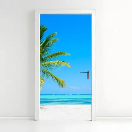 Sticker pour porte évasion tropicale au bord de la mer turquoise – Wallnifity®