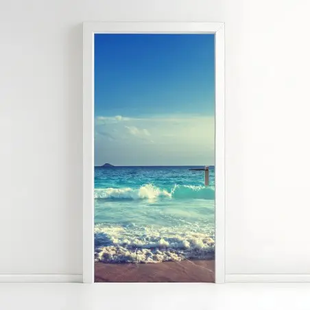 Sticker pour porte coucher de soleil paisible aux Seychelles – Wallnifity®