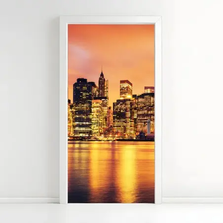 Sticker pour porte horizon en feu de New York au crépuscule – Wallnifity®