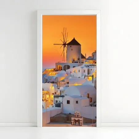 Sticker pour porte coucher de soleil à Oia, Santorin – Wallnifity®