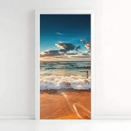 Sticker pour porte lever de soleil doré sur la mer – Wallnifity®