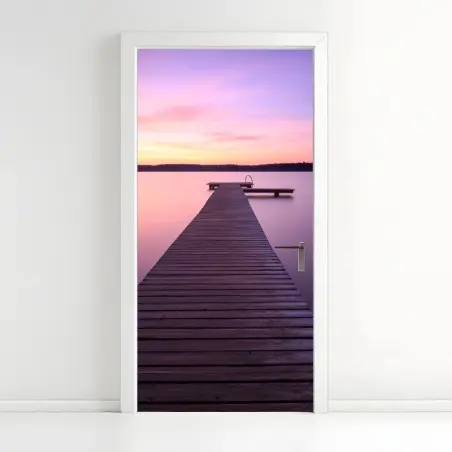 Sticker pour porte jetée au coucher de soleil aux teintes pastel – Wallnifity®
