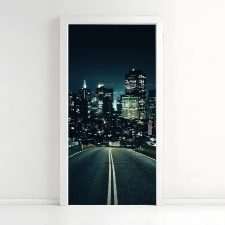 Sticker pour porte route vers la ville illuminée – Wallnifity®