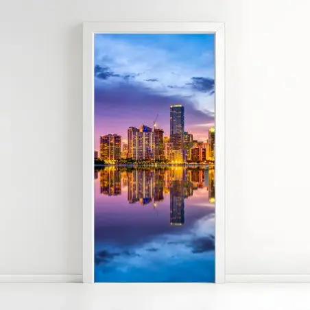 Sticker pour porte reflets colorés de Miami au crépuscule – Wallnifity®