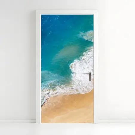 Sticker pour porte plage tropicale vue du ciel – Wallnifity®
