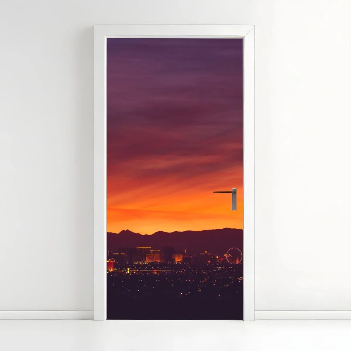 Sticker pour porte coucher de soleil sur Las Vegas - panorama urbain – Wallnifity® Sticker pour porte coucher de soleil sur Las Vegas - panorama urbain – Wallnifity®