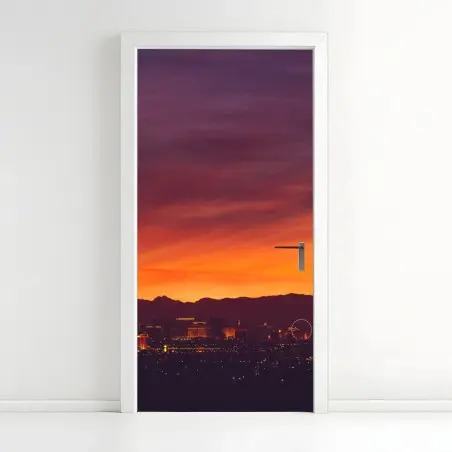 Sticker pour porte coucher de soleil sur Las Vegas - panorama urbain – Wallnifity®