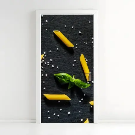 Sticker pour porte composition gourmande tomates, pâtes et basilic – Wallnifity®