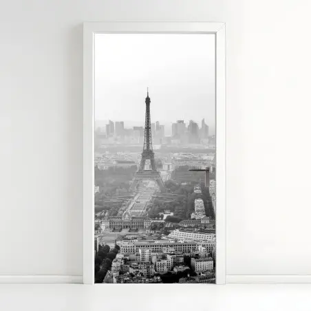 Sticker pour porte vue aérienne en noir et blanc de la Tour Eiffel à Paris – Wallnifity®