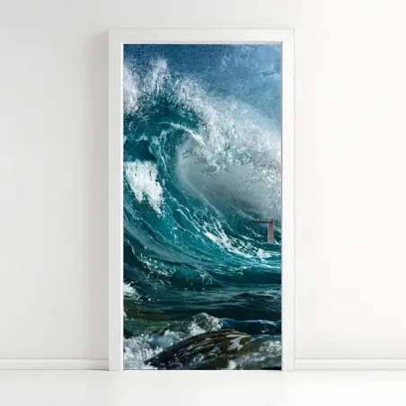 Sticker pour porte vague turquoise en mouvement – Wallnifity®