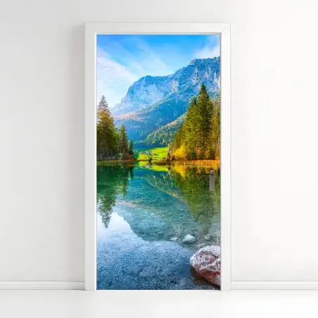 Sticker pour porte coucher de soleil automnal au lac Hintersee, Ramsau – Wallnifity®
