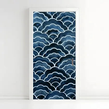 Sticker pour porte motif de vagues japonaises bleu marine – Wallnifity®