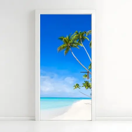 Sticker pour porte paradis tropical au bord de l'eau turquoise – Wallnifity®