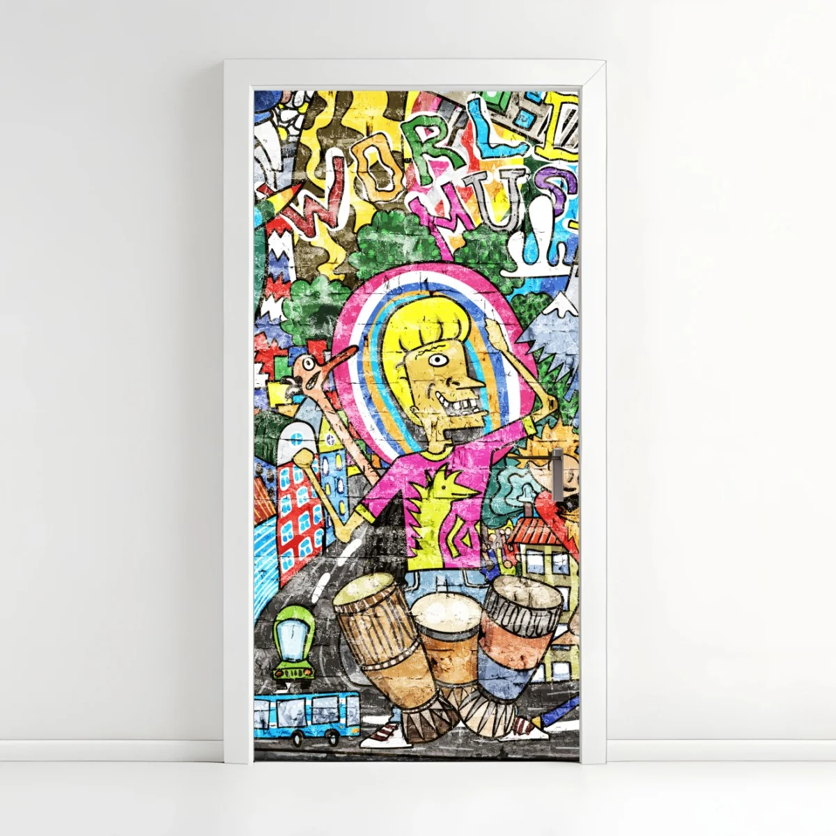 Sticker pour porte murale urbaine musicale multicolore – Wallnifity® Sticker pour porte murale urbaine musicale multicolore – Wallnifity®