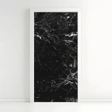 Sticker pour porte marbre noir veiné élégant – Wallnifity®