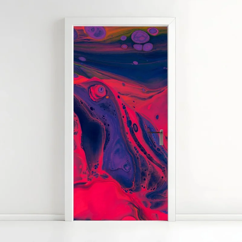 Sticker pour porte abstraction fluide néon rose et violet – Wallnifity®