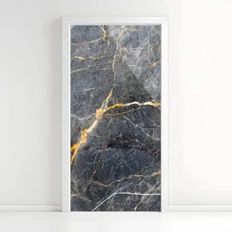 Sticker pour porte marbre gris aux veines dorées – Wallnifity®