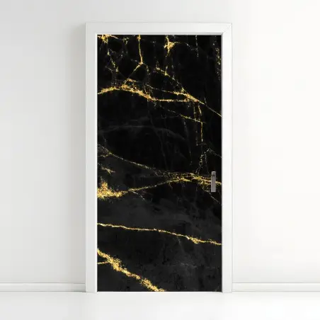 Sticker pour porte marbre noir veiné d'or – Wallnifity®