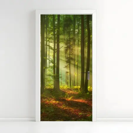 Sticker pour porte aube dorée dans la forêt – Wallnifity®