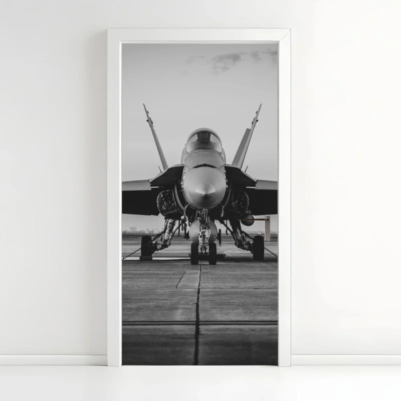 Sticker pour porte avion de chasse en gros plan sur la piste – Wallnifity®