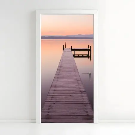 Sticker pour porte ponton vers l'horizon au coucher du soleil – Wallnifity®