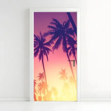 Sticker pour porte palmiers au coucher de soleil rétro – Wallnifity®
