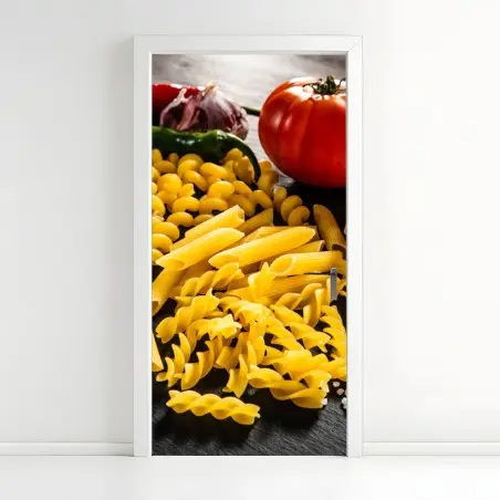 Sticker pour porte composition de pâtes variées et ingrédients méditerranéens – Wallnifity®