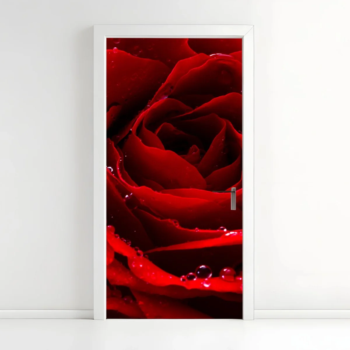 Sticker pour porte rose rouge en gouttes de rosée – Wallnifity® Sticker pour porte rose rouge en gouttes de rosée – Wallnifity®