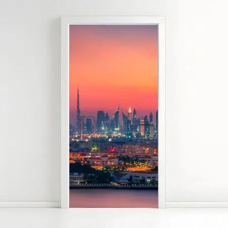 Sticker pour porte horizon moderne au coucher de soleil — Dubaï – Wallnifity®