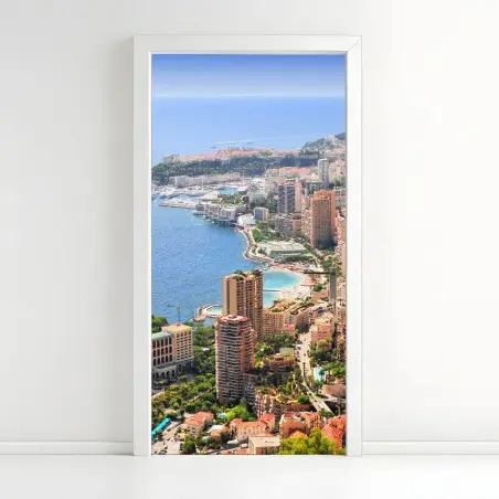 Sticker pour porte panorama côtier urbain ensoleillé – Wallnifity®