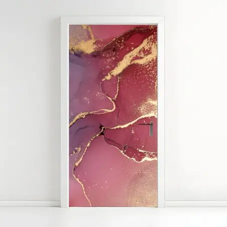Sticker pour porte marbre abstrait aux reflets dorés – Wallnifity®