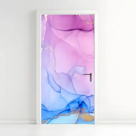 Sticker pour porte marbre d'encre pastel aux reflets dorés – Wallnifity®