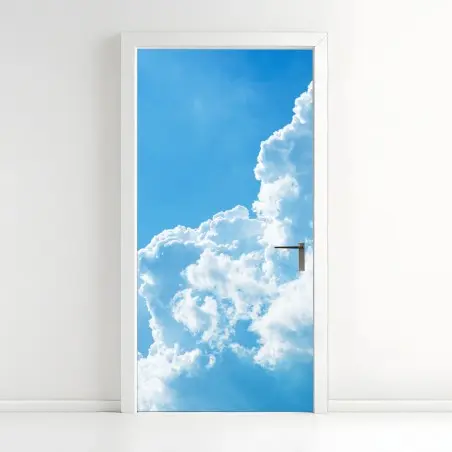 Sticker pour porte nuages cotonneux sur ciel bleu – Wallnifity®