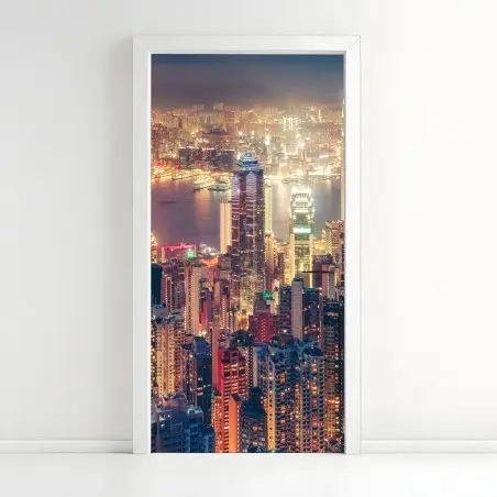 Sticker pour porte vue panoramique nocturne de Hong Kong depuis Victoria Peak – Wallnifity®