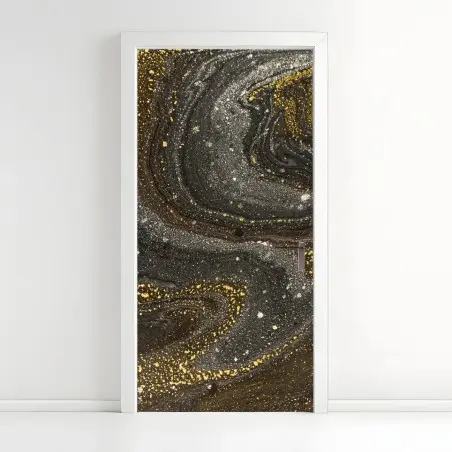 Sticker pour porte tourbillons dorés sur marbre sombre – Wallnifity®