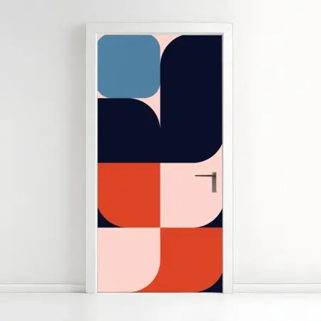 Sticker pour porte motif géométrique rétro aux formes arrondies et palette vive – Wallnifity®