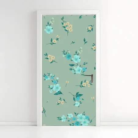 Sticker pour porte motif floral menthe et turquoise – Wallnifity®