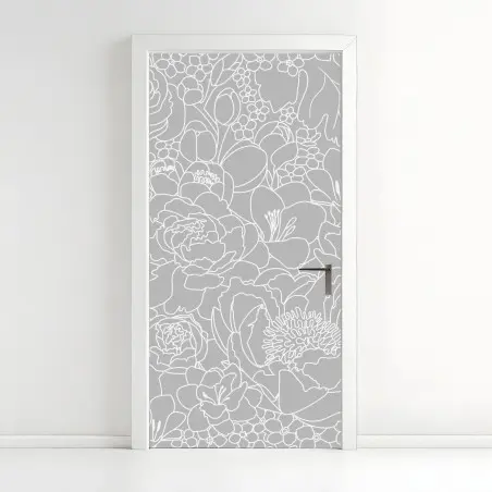 Sticker pour porte motif floral monochrome élégant – Wallnifity®
