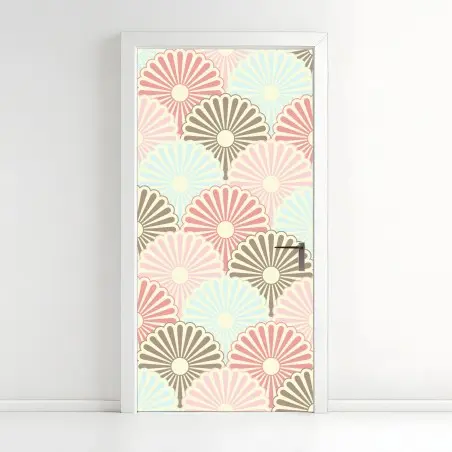 Sticker pour porte motif floral rétro aux pastels délicats – Wallnifity®
