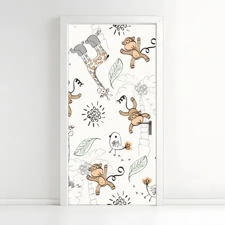 Sticker pour porte motif jungle mignon pour chambre d'enfant – Wallnifity®