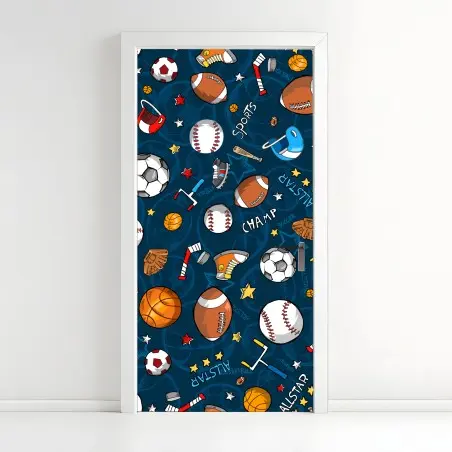 Sticker pour porte motif sportif coloré: ballons et accessoires – Wallnifity®