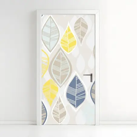 Sticker pour porte motif feuilles scandinaves pastel – Wallnifity®