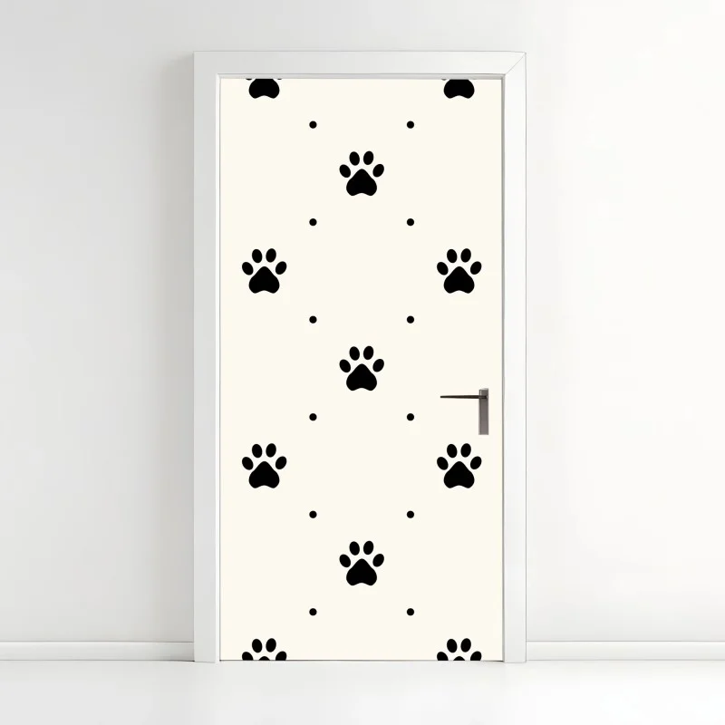Sticker pour porte motif pattes de chien minimaliste sur fond crème – Wallnifity®
