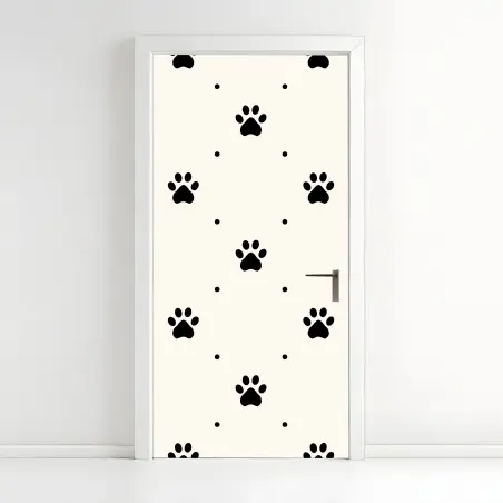 Sticker pour porte motif pattes de chien minimaliste sur fond crème – Wallnifity®