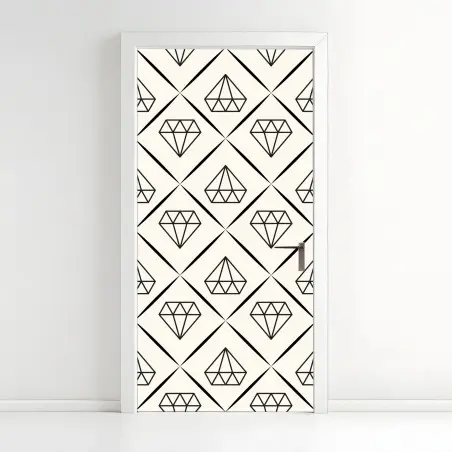 Sticker pour porte motif diamant géométrique noir et blanc – Wallnifity®
