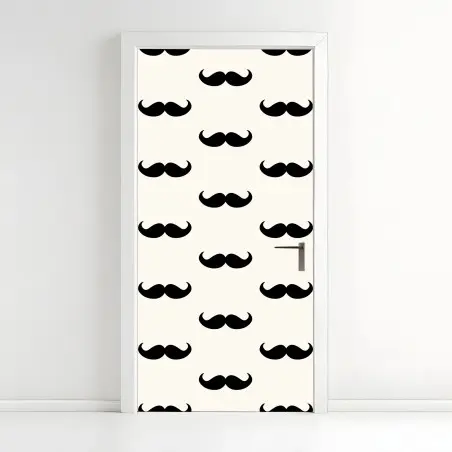 Sticker pour porte motif moustaches rétro noir et blanc – Wallnifity®