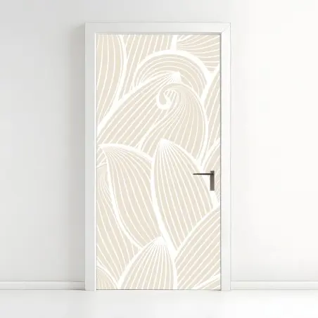 Sticker pour porte motif floral organique beige minimaliste – Wallnifity®